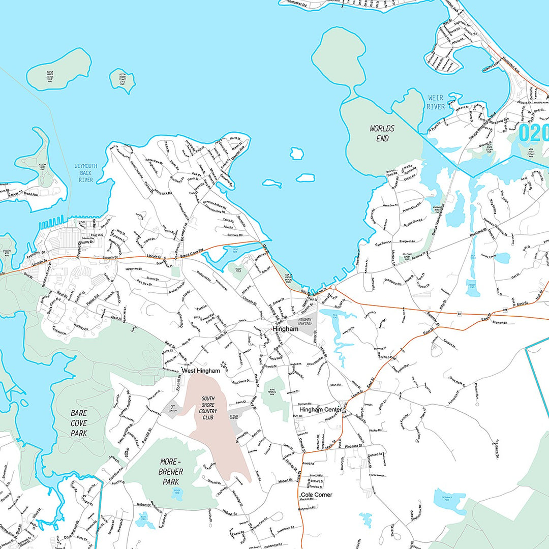 Premium Style Wall Map of Weymouth, MA