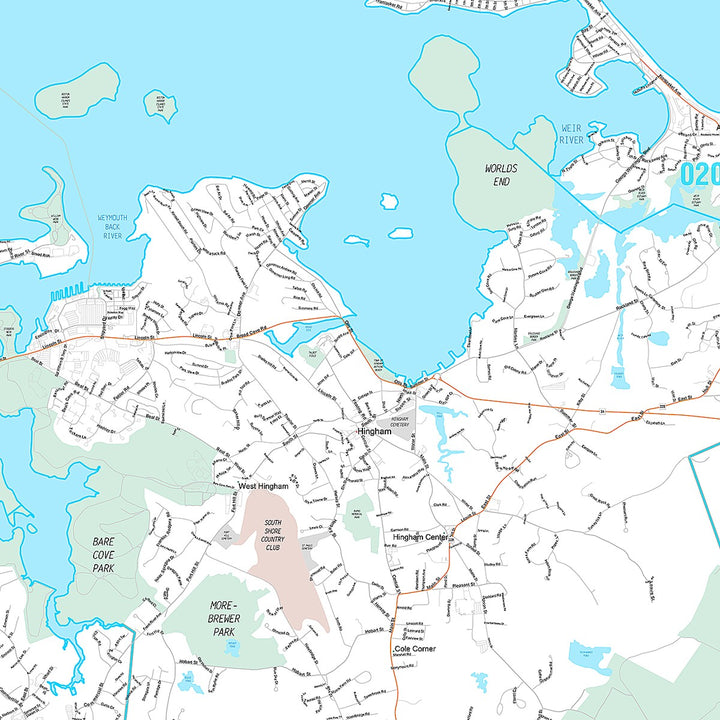 Premium Style Wall Map of Weymouth, MA