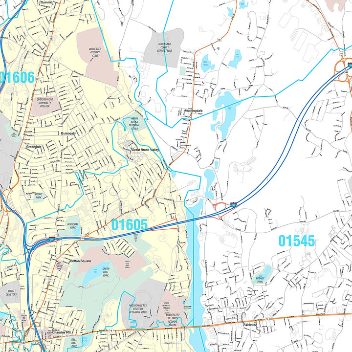 Premium Style Wall Map of Worcester MA