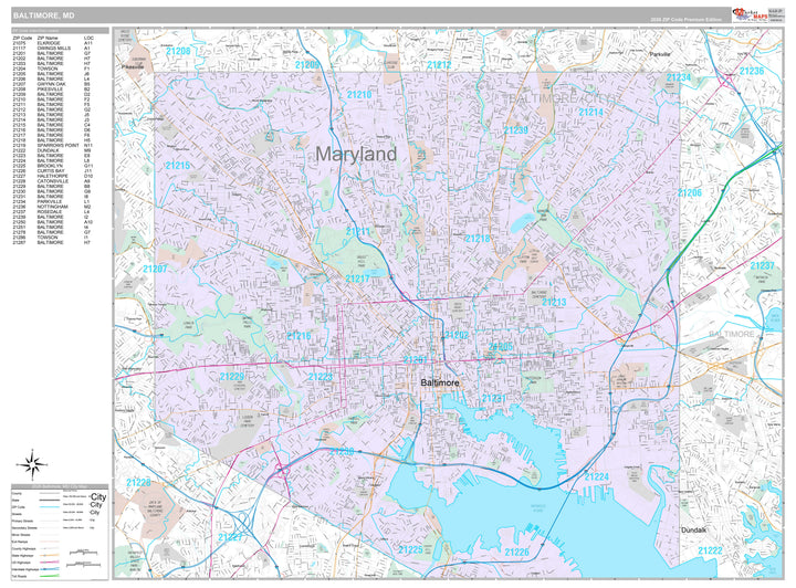 Premium Style Wall Map of Baltimore MD