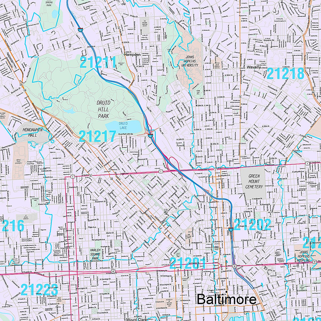 Premium Style Wall Map of Baltimore MD