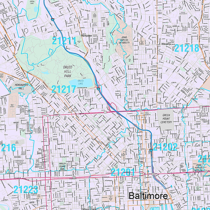 Premium Style Wall Map of Baltimore MD