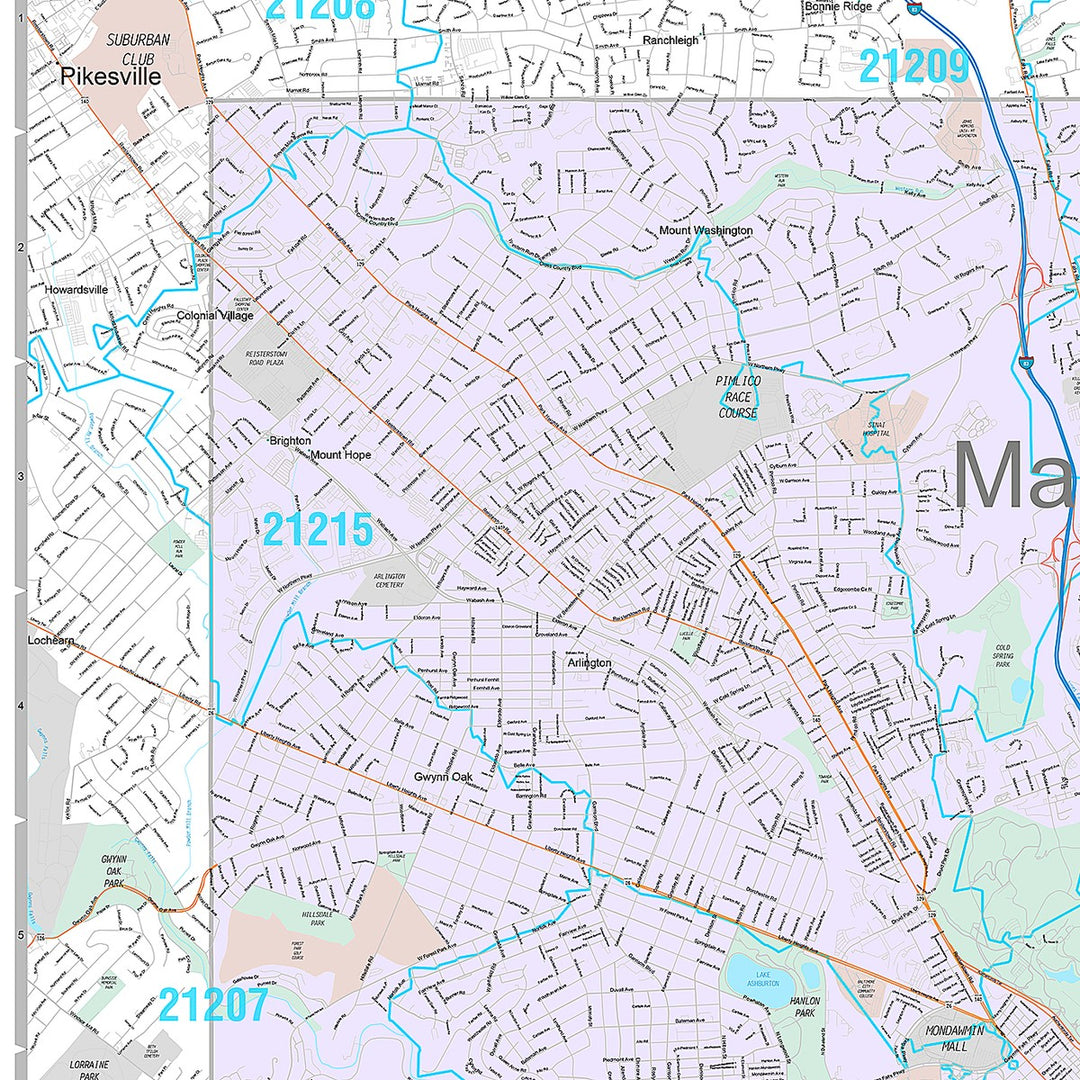 Premium Style Wall Map of Baltimore MD