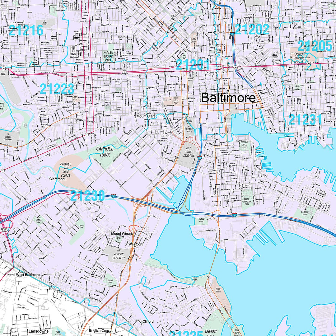 Premium Style Wall Map of Baltimore MD