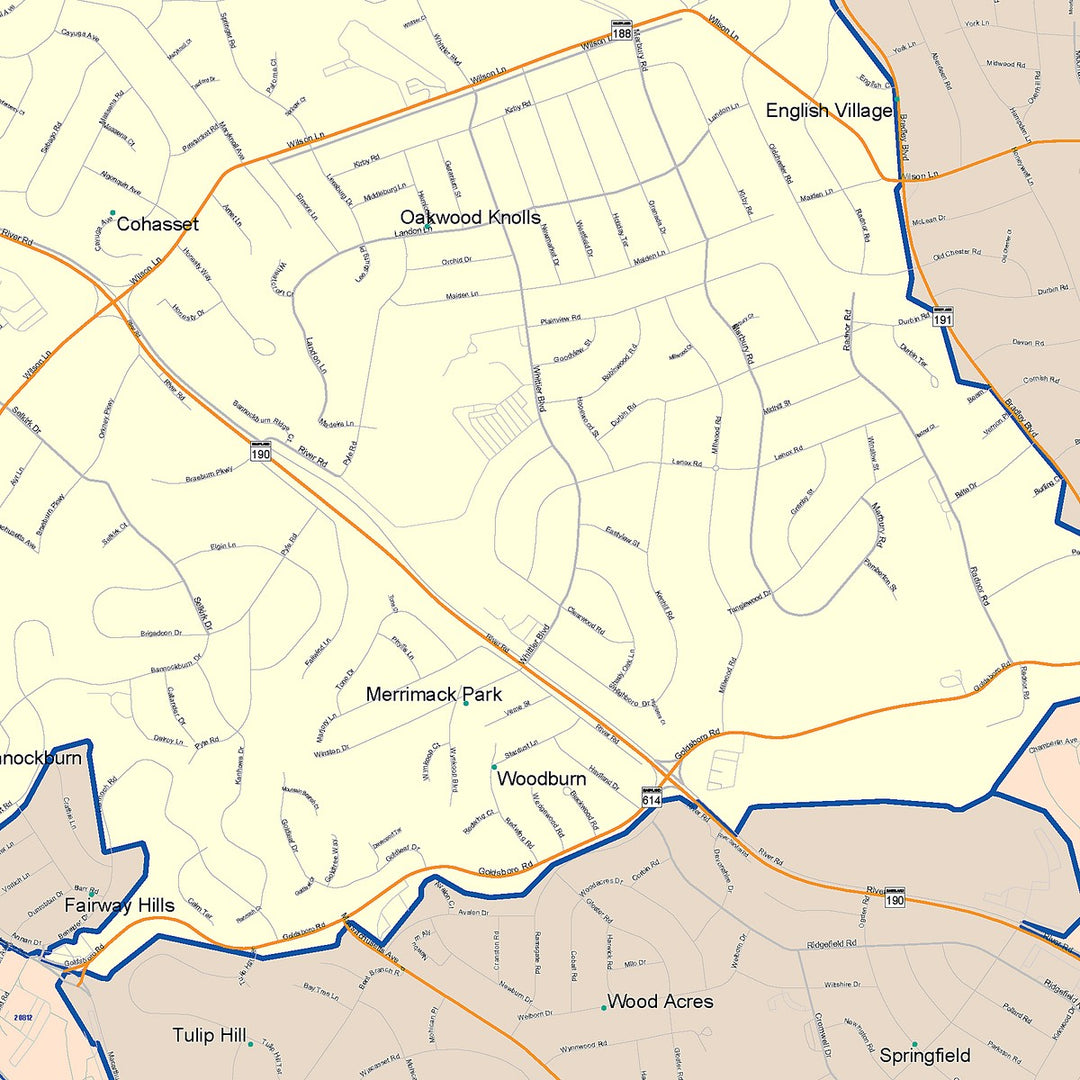 Color Cast Zip Code Style Wall Map of Bethesda, MD