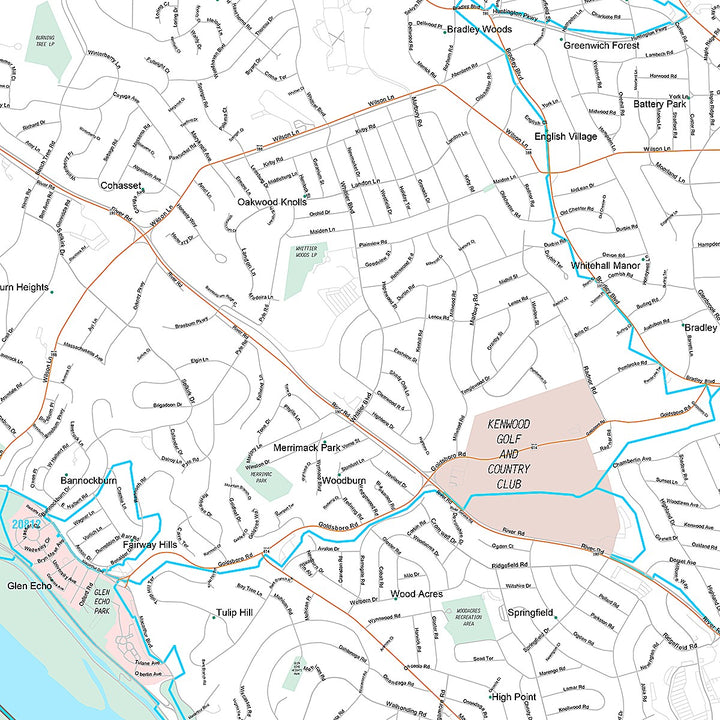Premium Style Wall Map of Bethesda, MD