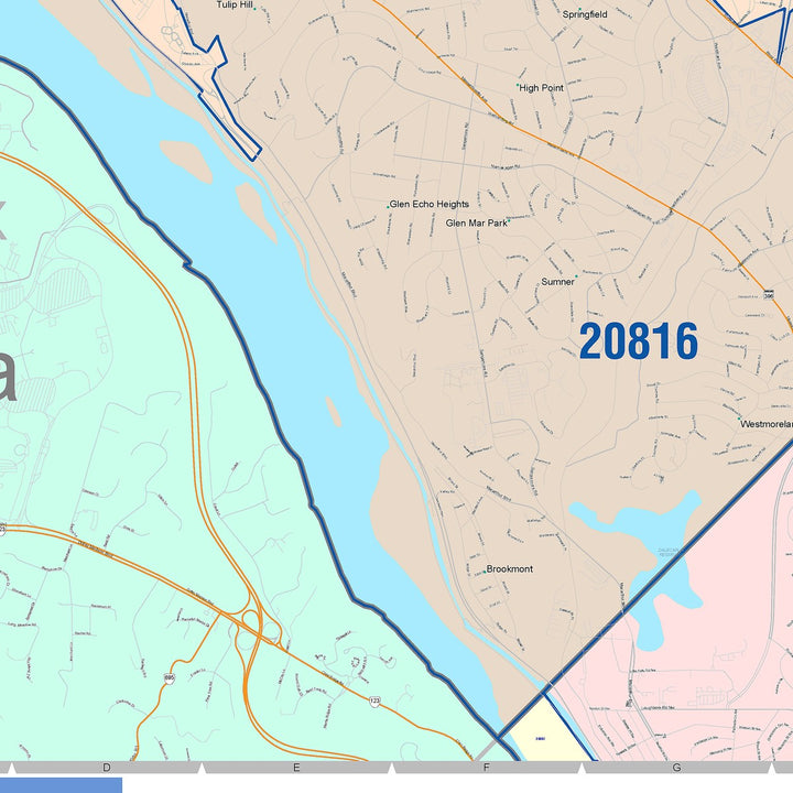 Color Cast Zip Code Style Wall Map of Bethesda, MD