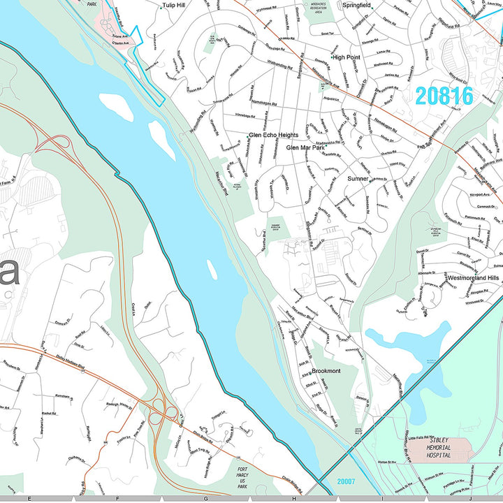 Premium Style Wall Map of Bethesda, MD