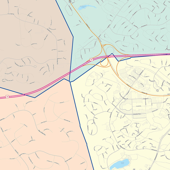 Color Cast Zip Code Style Wall Map of Bowie, MD