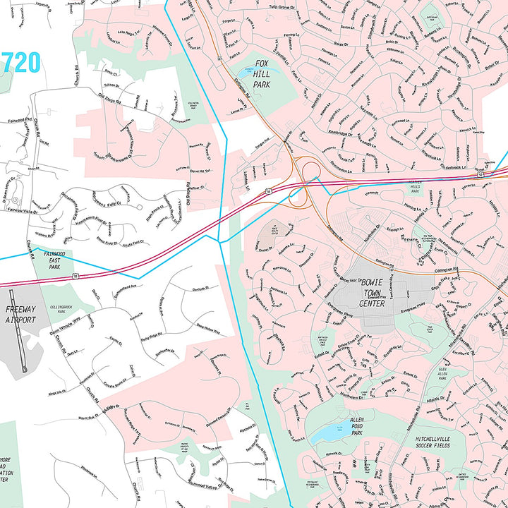 Premium Style Wall Map of Bowie, MD