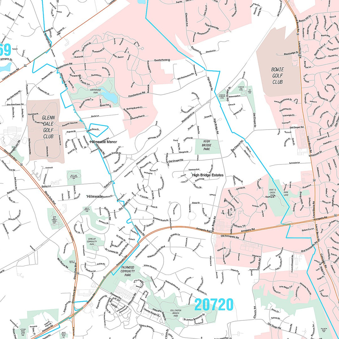 Premium Style Wall Map of Bowie, MD