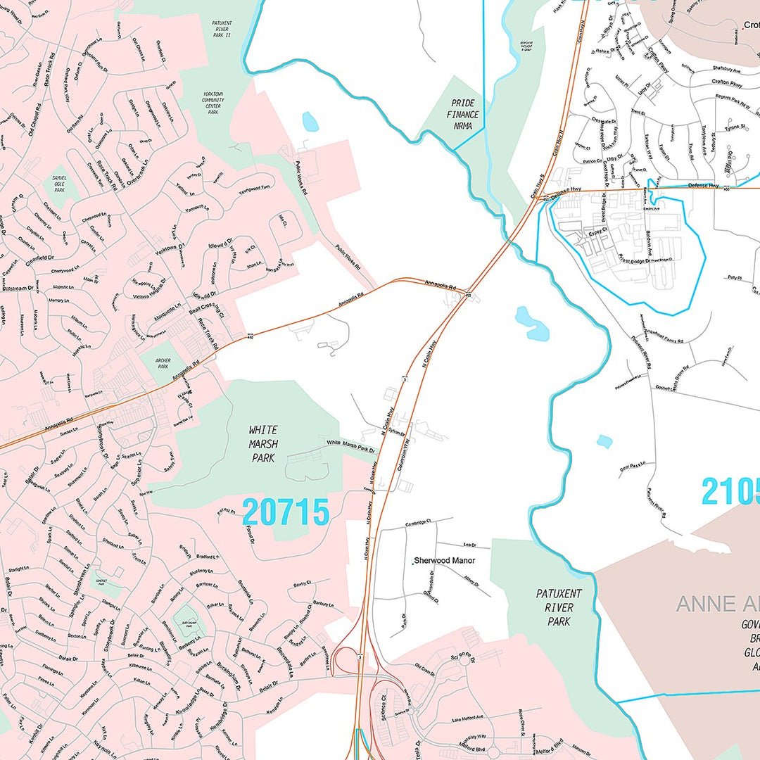Premium Style Wall Map of Bowie, MD