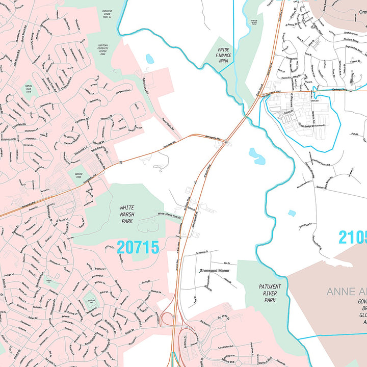 Premium Style Wall Map of Bowie, MD