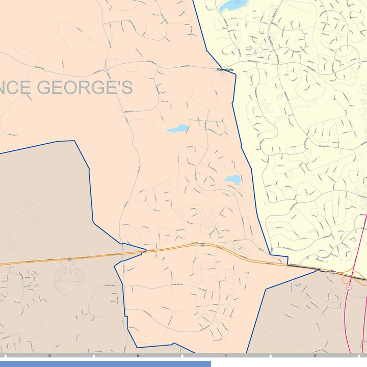 Color Cast Zip Code Style Wall Map of Bowie, MD