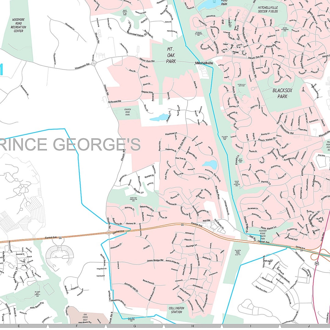 Premium Style Wall Map of Bowie, MD