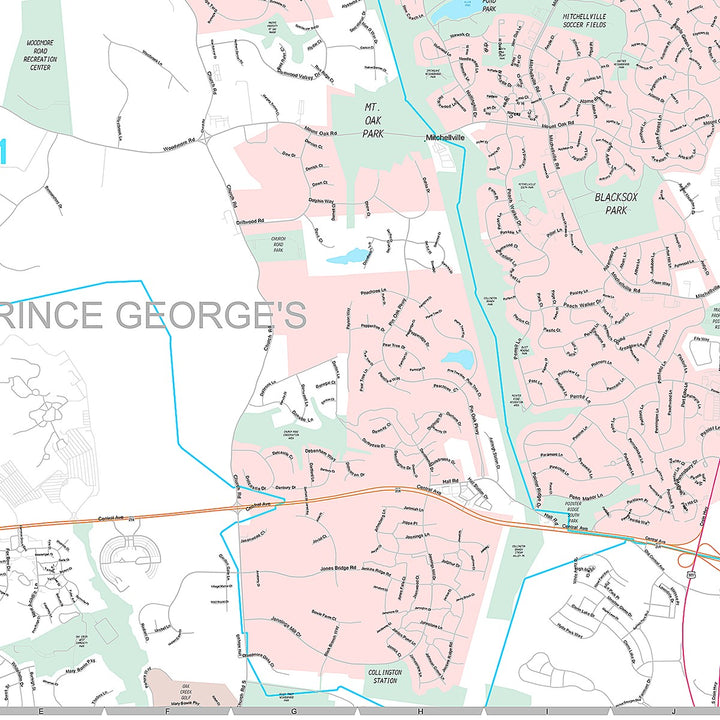 Premium Style Wall Map of Bowie, MD