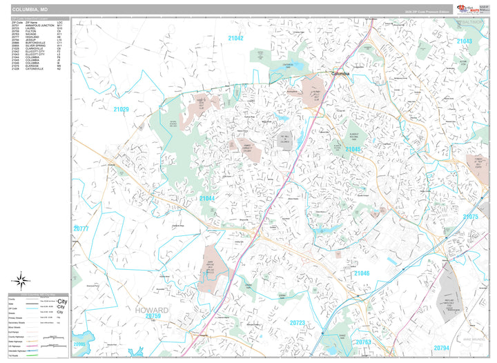 Premium Style Wall Map of Columbia, MD