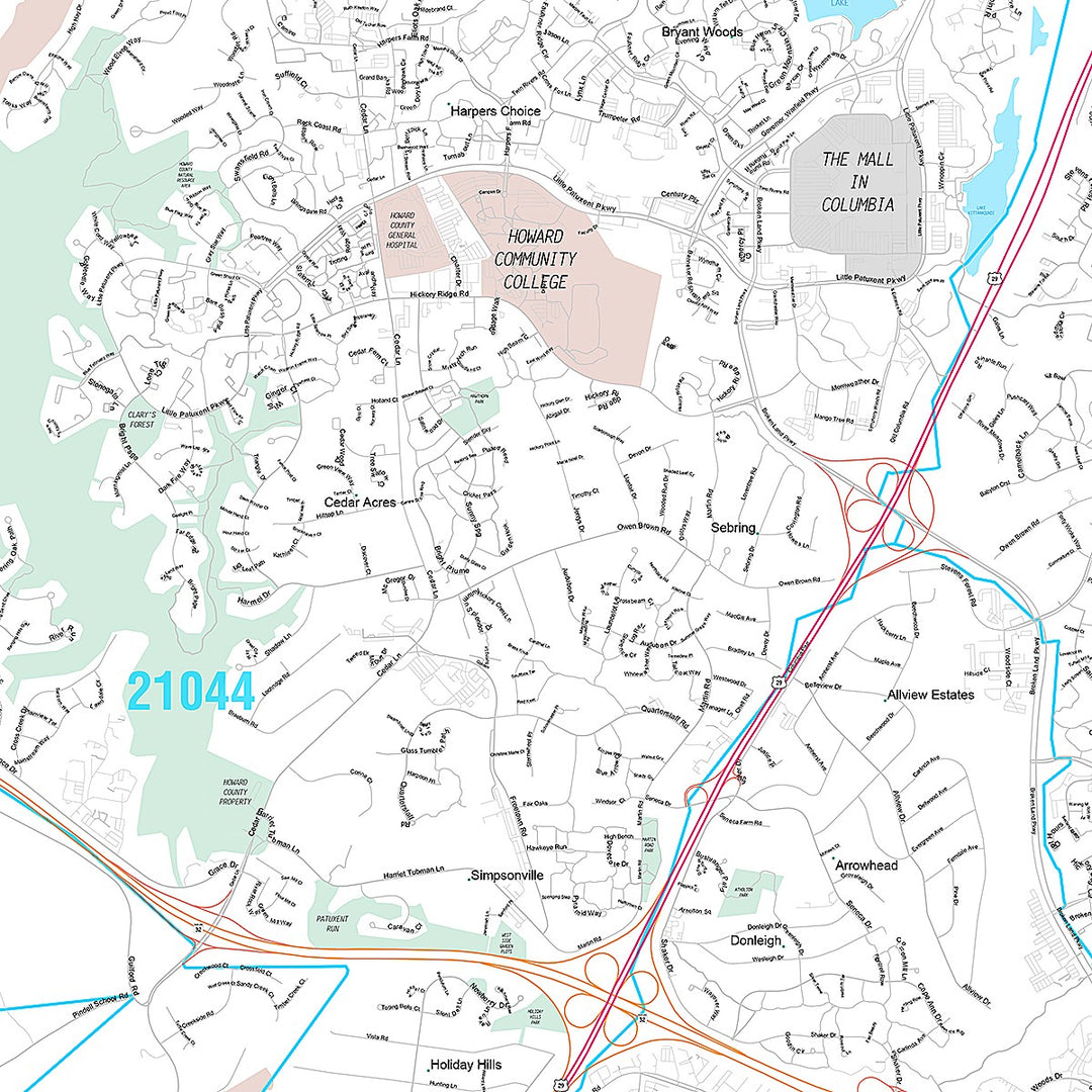 Premium Style Wall Map of Columbia, MD