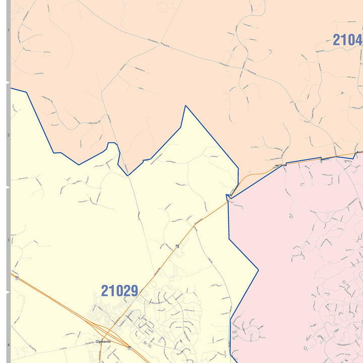 Color Cast Zip Code Style Wall Map of Columbia, MD