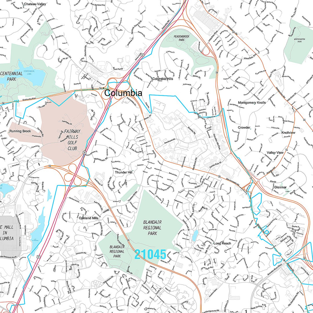 Premium Style Wall Map of Columbia, MD