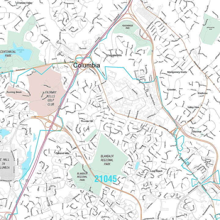 Premium Style Wall Map of Columbia, MD