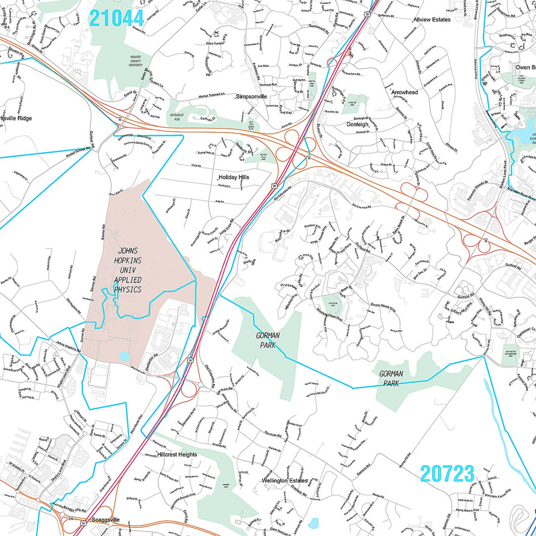 Premium Style Wall Map of Columbia, MD