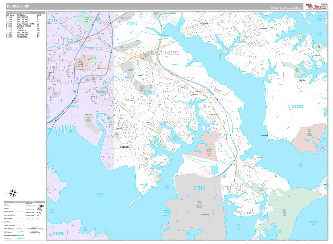 Premium Style Wall Map of Dundalk, MD
