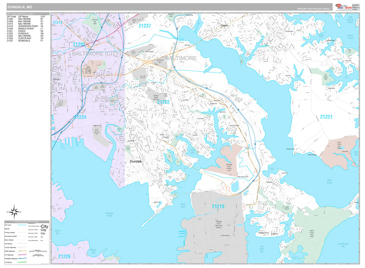 Premium Style Wall Map of Dundalk, MD