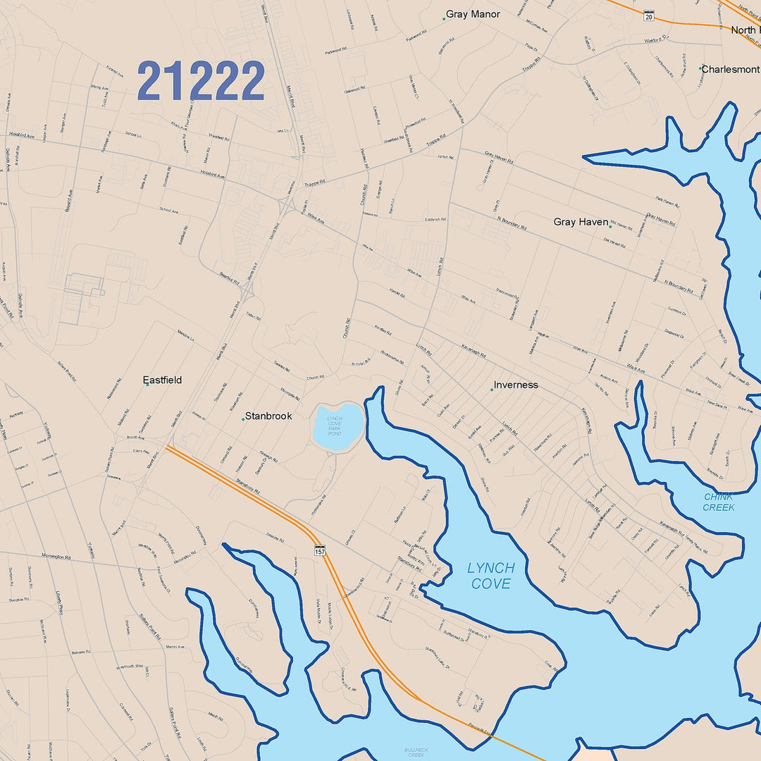 Color Cast Zip Code Style Wall Map of Dundalk, MD