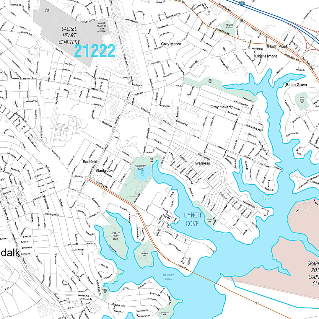 Premium Style Wall Map of Dundalk, MD