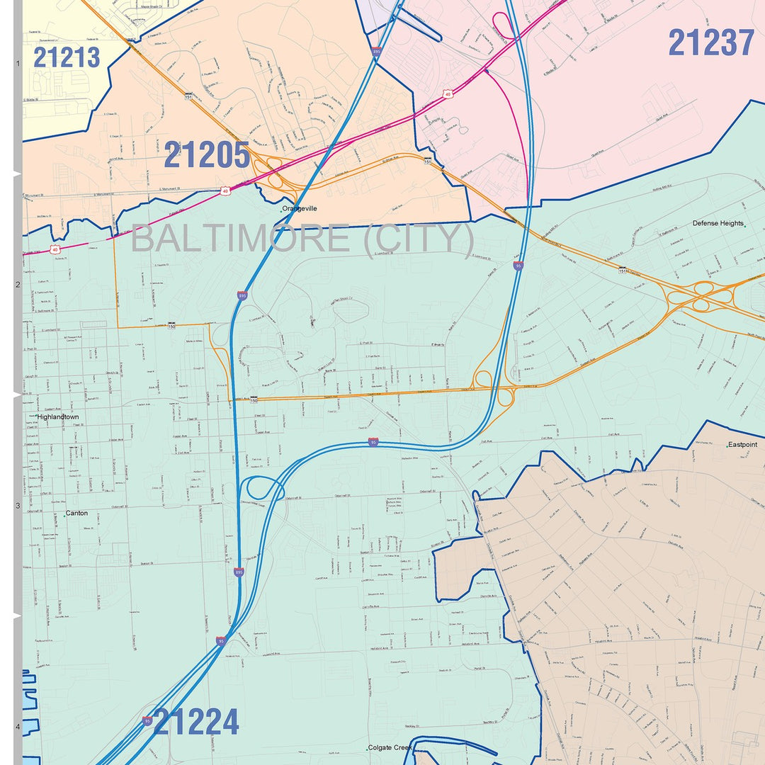 Color Cast Zip Code Style Wall Map of Dundalk, MD