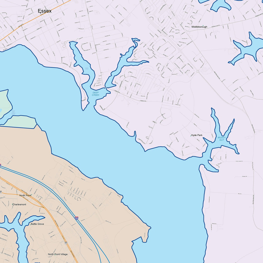 Color Cast Zip Code Style Wall Map of Dundalk, MD