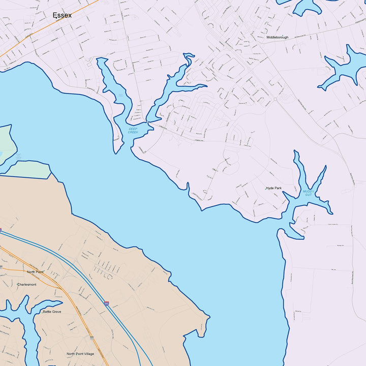 Color Cast Zip Code Style Wall Map of Dundalk, MD