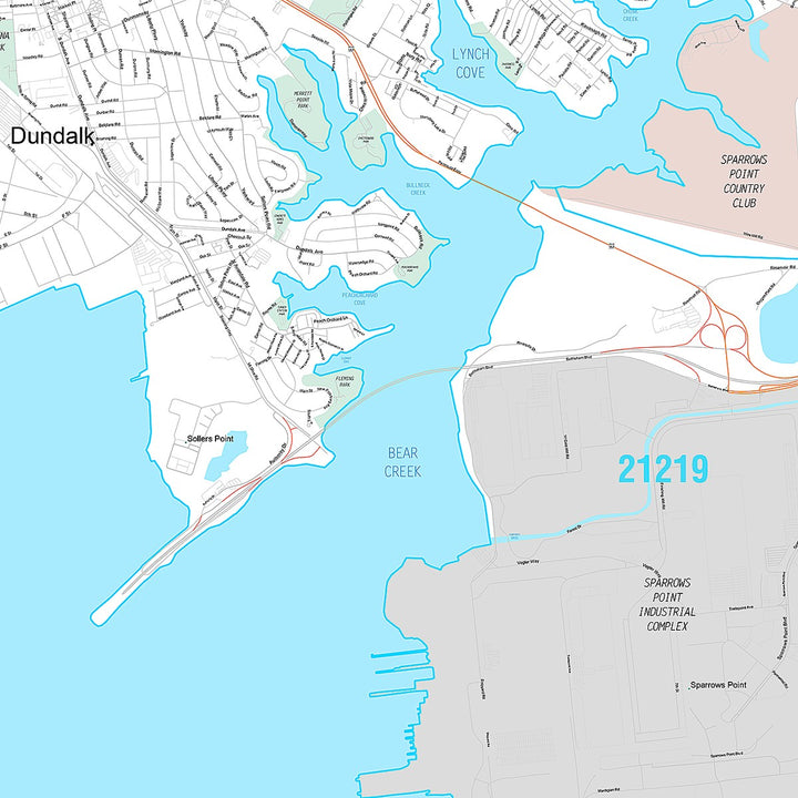 Premium Style Wall Map of Dundalk, MD