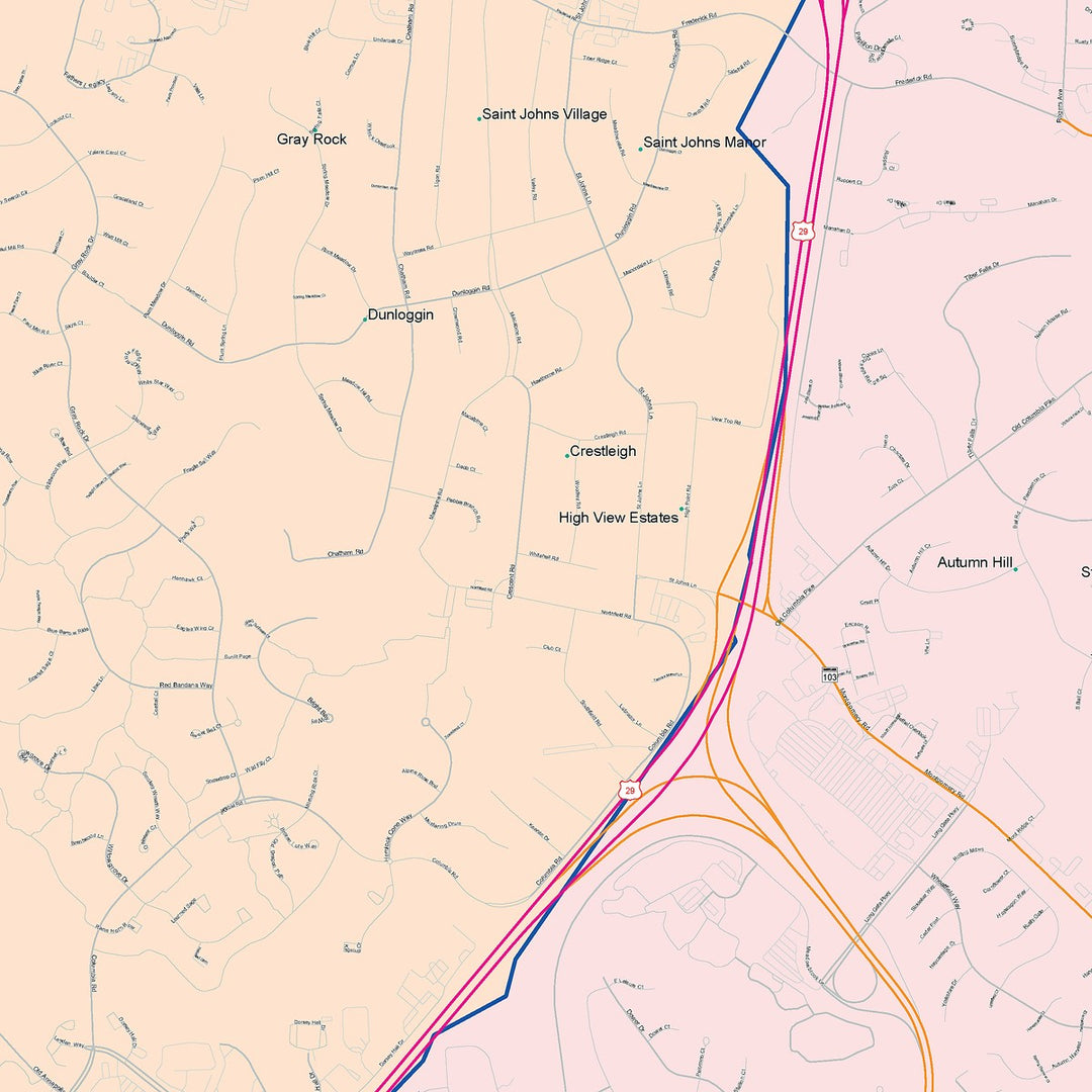 Color Cast Zip Code Style Wall Map of Ellicott City, MD