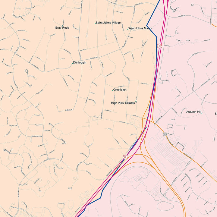 Color Cast Zip Code Style Wall Map of Ellicott City, MD