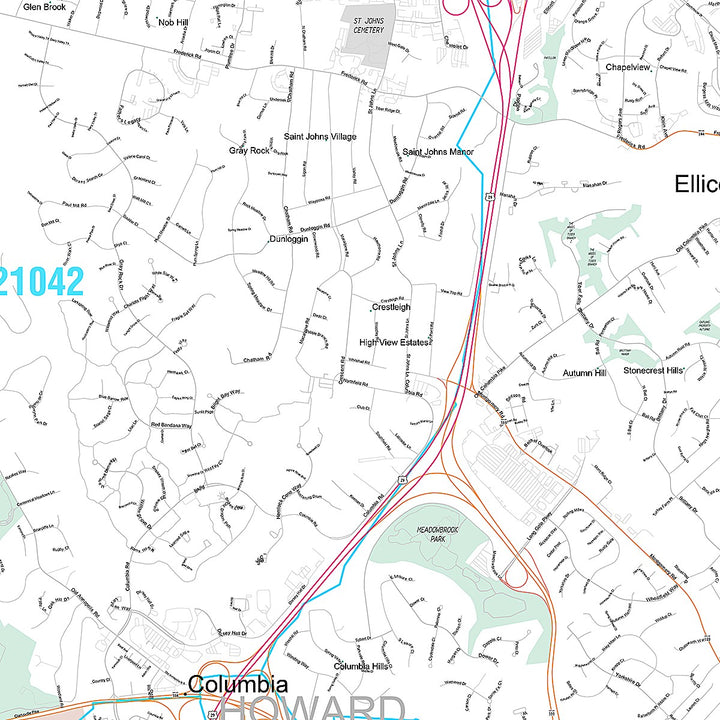 Premium Style Wall Map of Elliott City, MD
