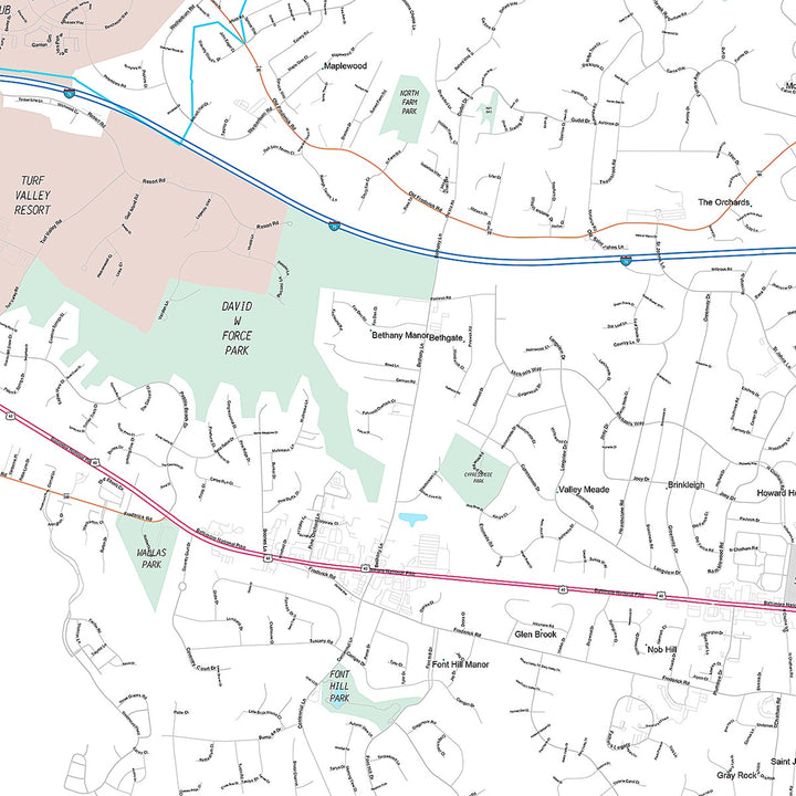 Premium Style Wall Map of Elliott City, MD