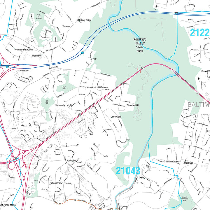 Premium Style Wall Map of Elliott City, MD