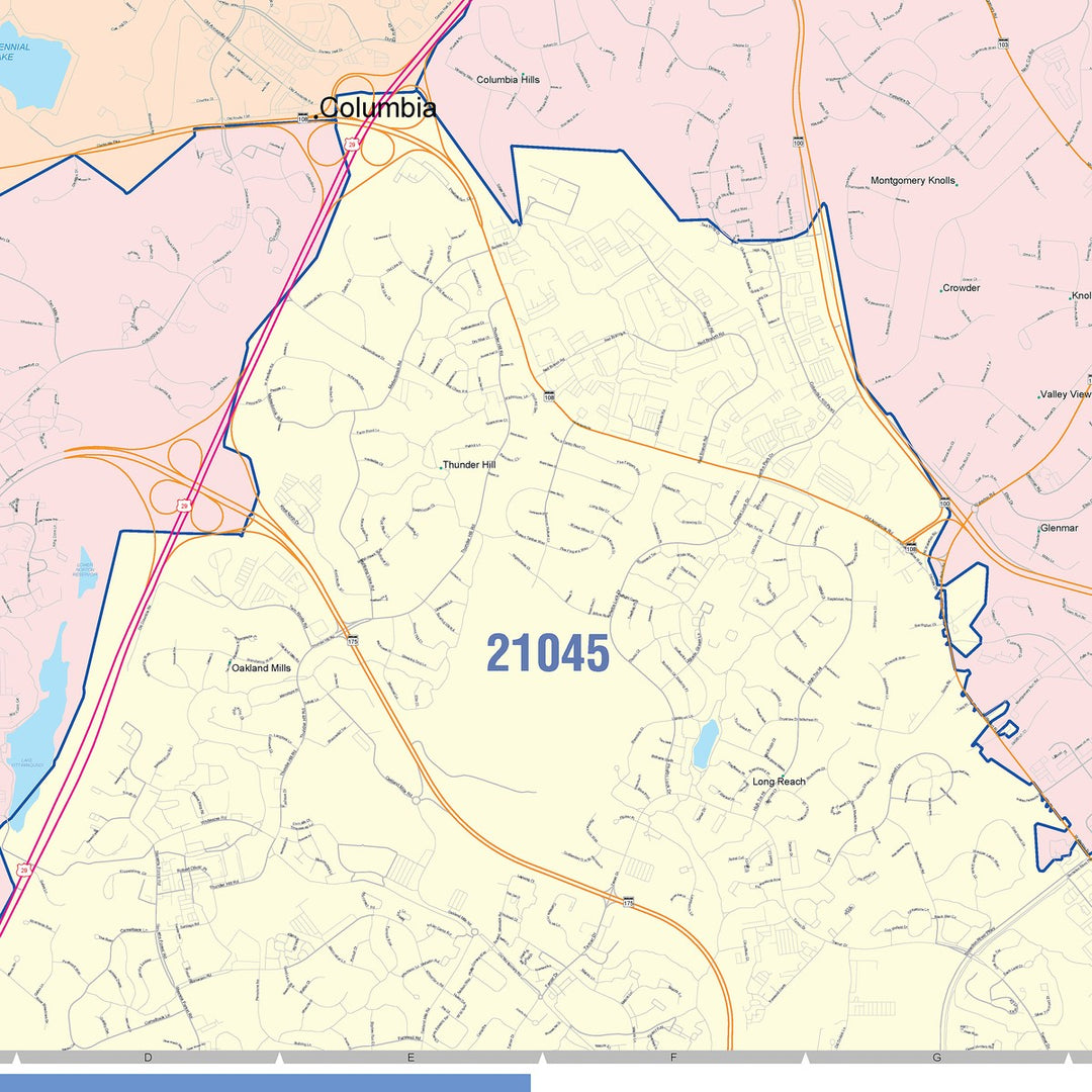 Color Cast Zip Code Style Wall Map of Ellicott City, MD