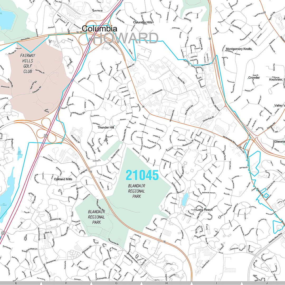 Premium Style Wall Map of Elliott City, MD