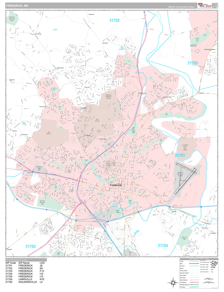 Premium Style Wall Map of Frederick, MD