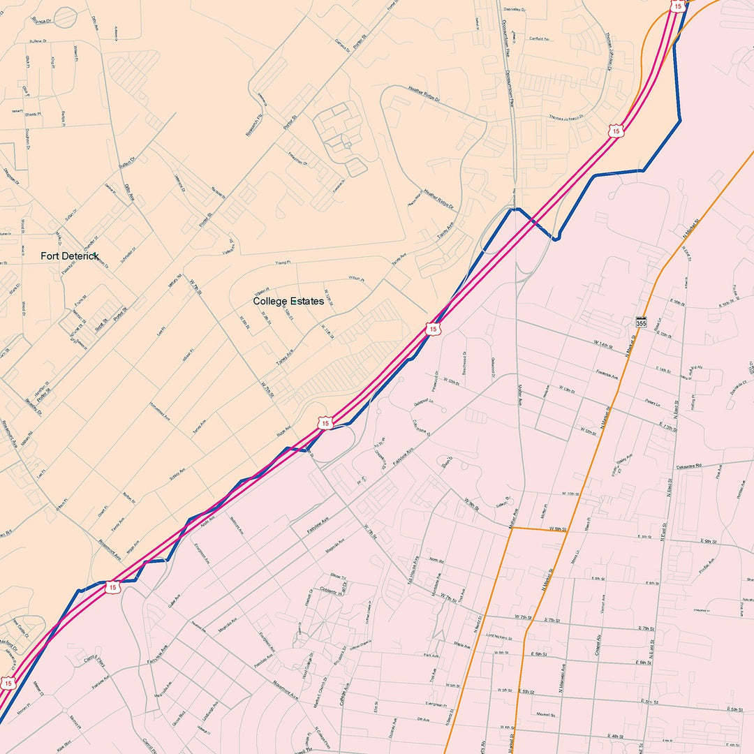 Color Cast Zip Code Style Wall Map of Frederick, MD