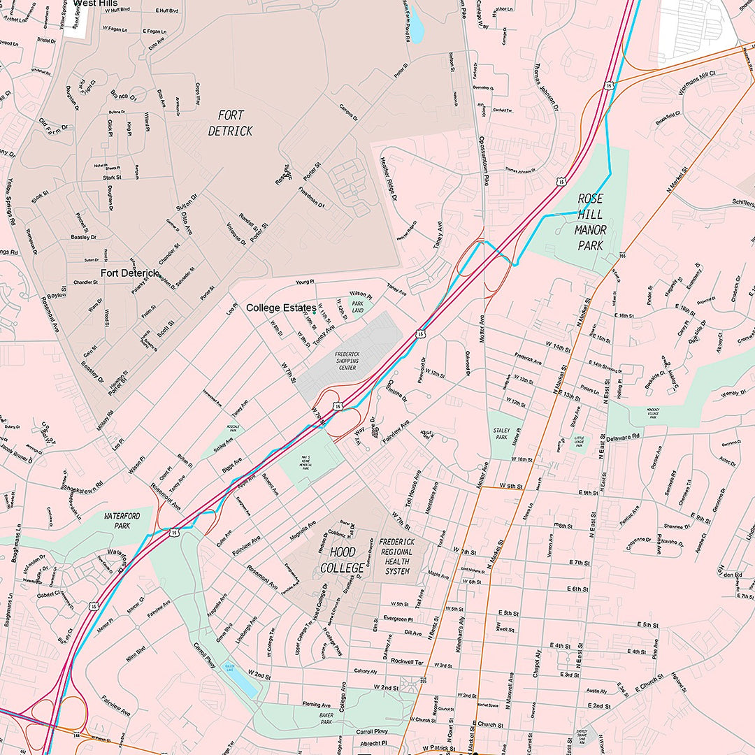 Premium Style Wall Map of Frederick, MD