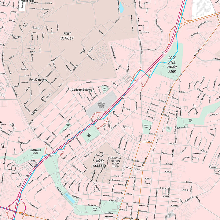 Premium Style Wall Map of Frederick, MD