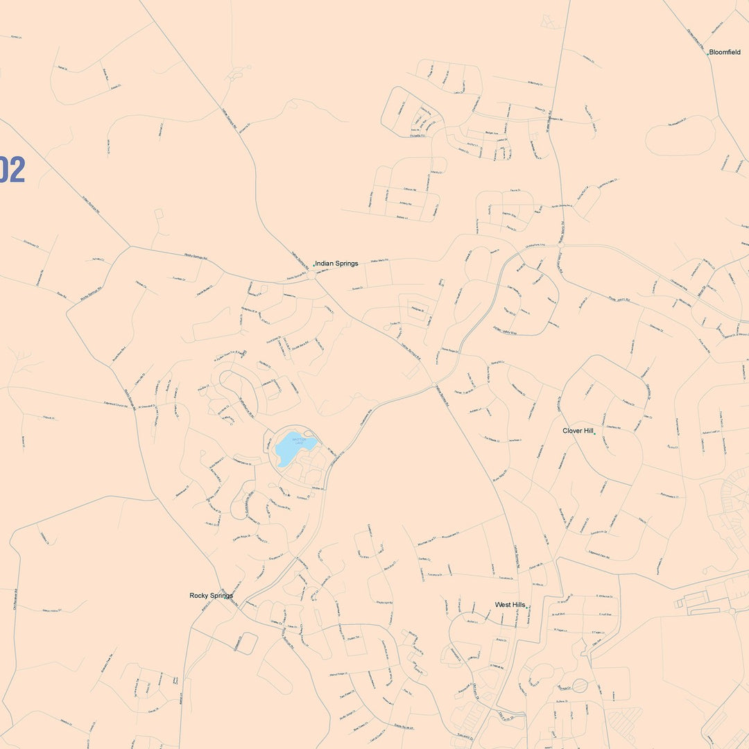 Color Cast Zip Code Style Wall Map of Frederick, MD