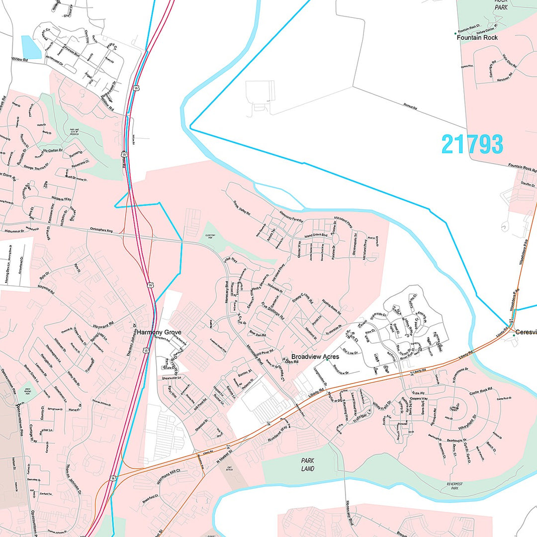 Premium Style Wall Map of Frederick, MD
