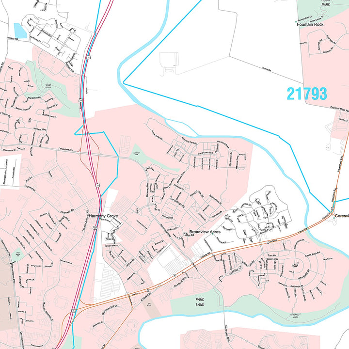 Premium Style Wall Map of Frederick, MD