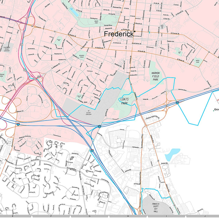 Premium Style Wall Map of Frederick, MD