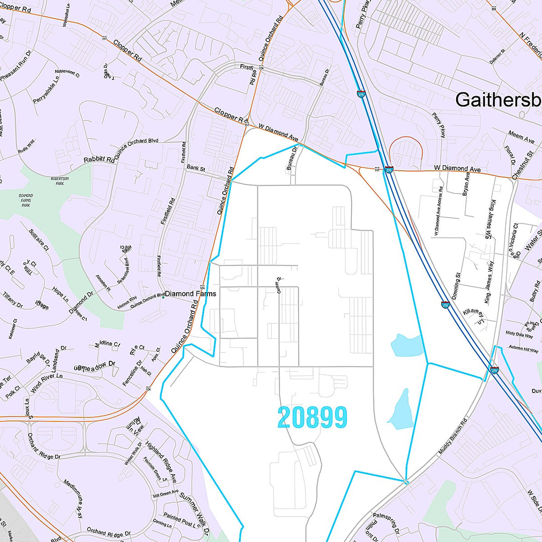 Premium Style Wall Map of Gaithersburg, MD
